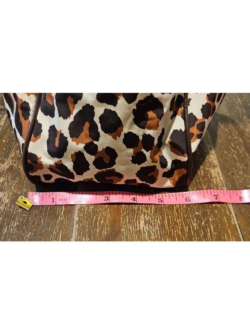 Women's Tory Burch Leopard Print Large Tote Bag Rope Handles Brown Beige - Picture 10 of 12